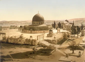Udsigt over Tempelbjerget med Klippekuplen og El Aqsa-moskeen, Jerusalem, ca. 1880-1900 (fotokrom)